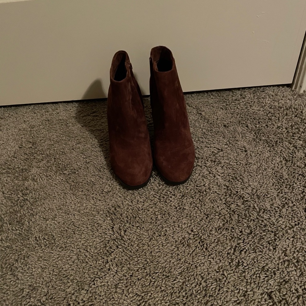 Vince Camuto brown suede gemina wedged booties